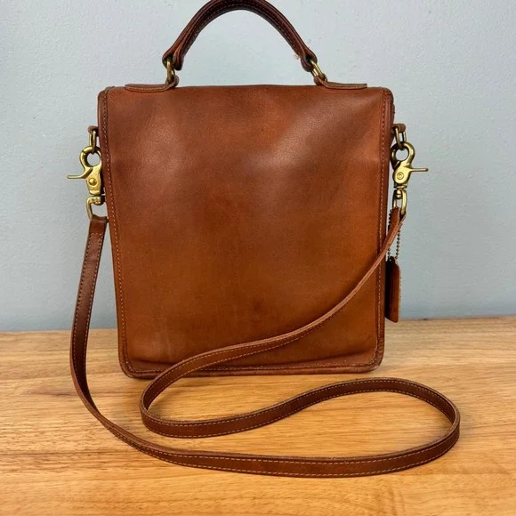 VTG Coach 9140 Station Bag British Tan Leather Crossbody Handle Strap USA Made - Picture 5 of 8